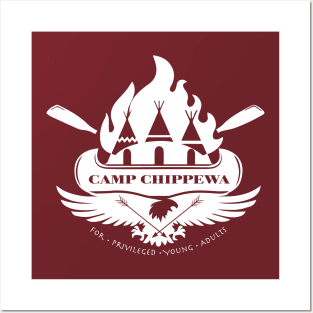 Camp Chippewa Wednesday Addams Inspired Eagle and Canoe Fan Logo in White Posters and Art